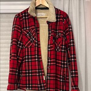 Soho threads Red Plaid Women's Jacket Sherpa